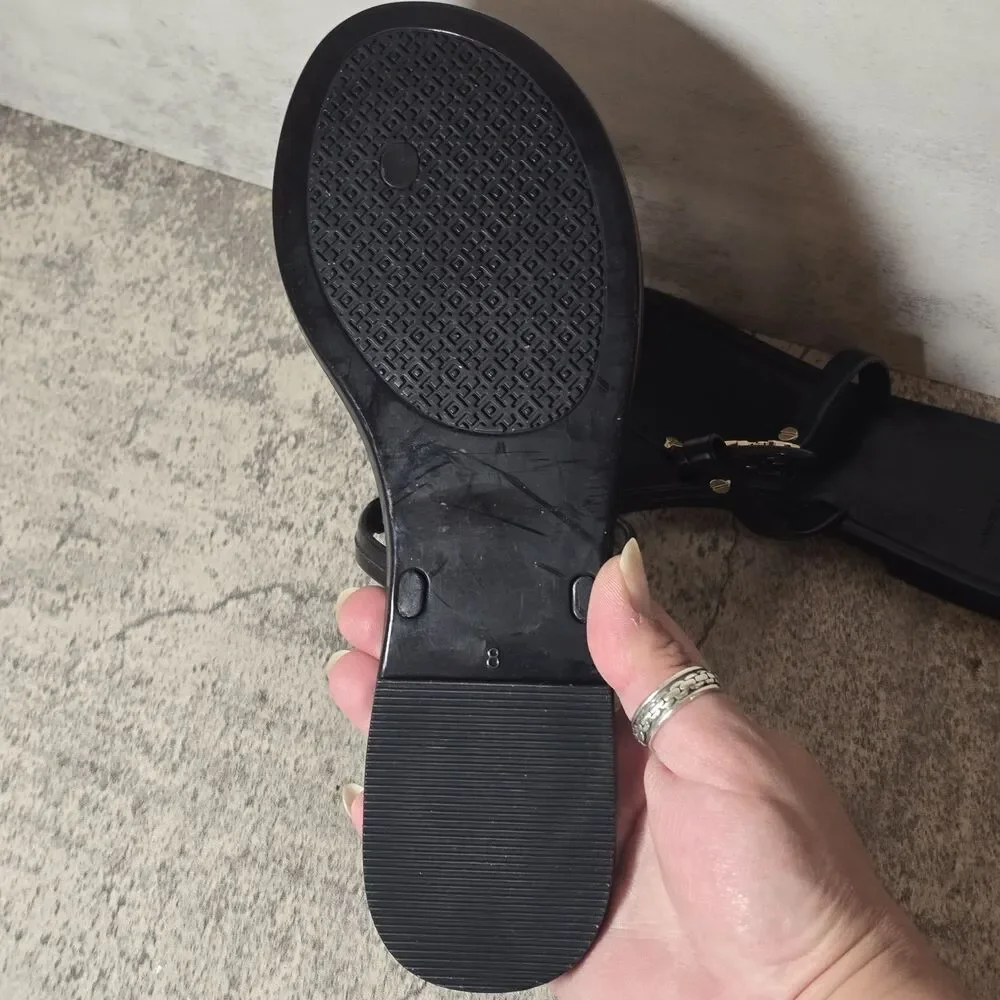 Tory Burch Black Jelly Miller Thong Sandals with Gold Logo